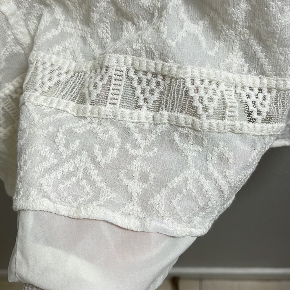 A20). Nanette Lepore Lace Split-Neck Swing Tunic Long Sleeve White Cream size 2 - Picture 9 of 13